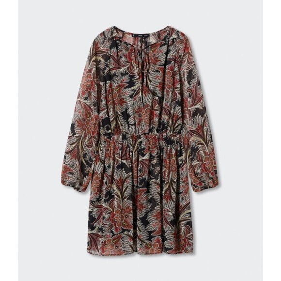 Mango Floral Chiffon Dress black red print US size 12 - Picture 4 of 15